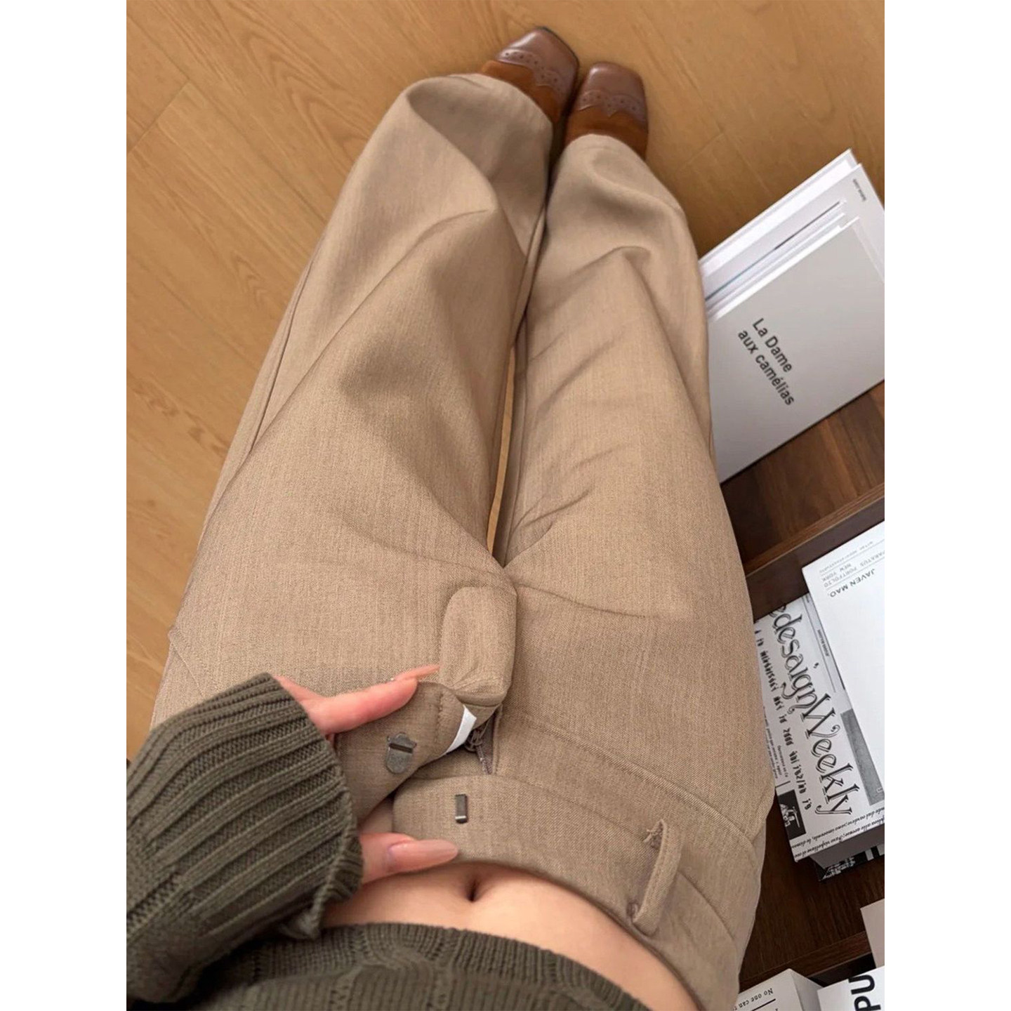 Bonheur韩系复古休闲裤女西裤老钱风新款显瘦垂坠感直筒西装裤