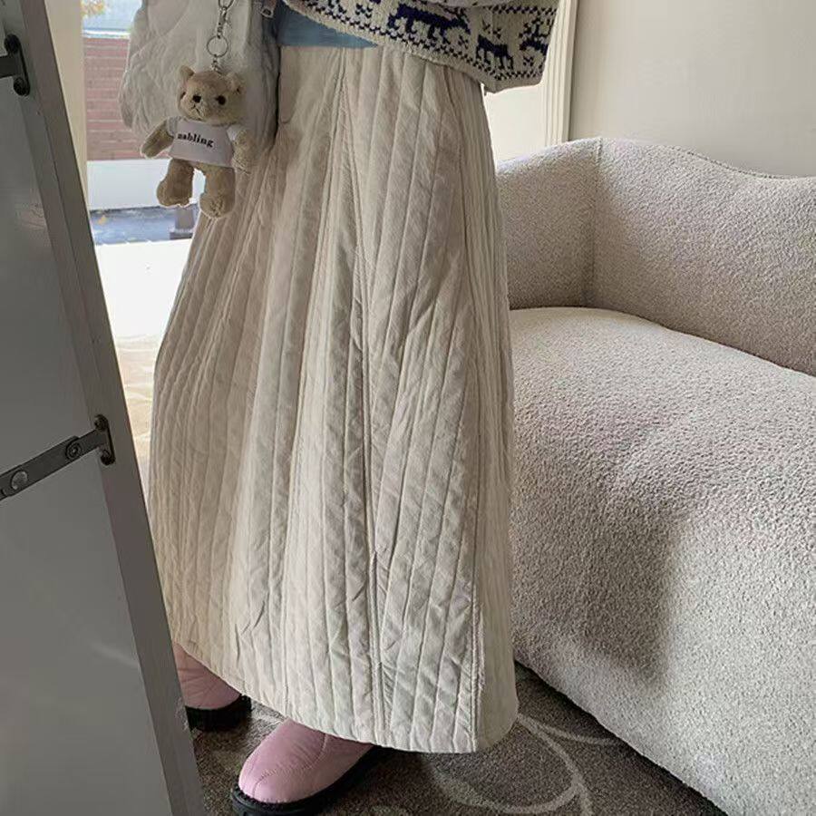 Bonheur韩系复古半身裙女夹棉加厚日系花苞裙中长款宽松裙子