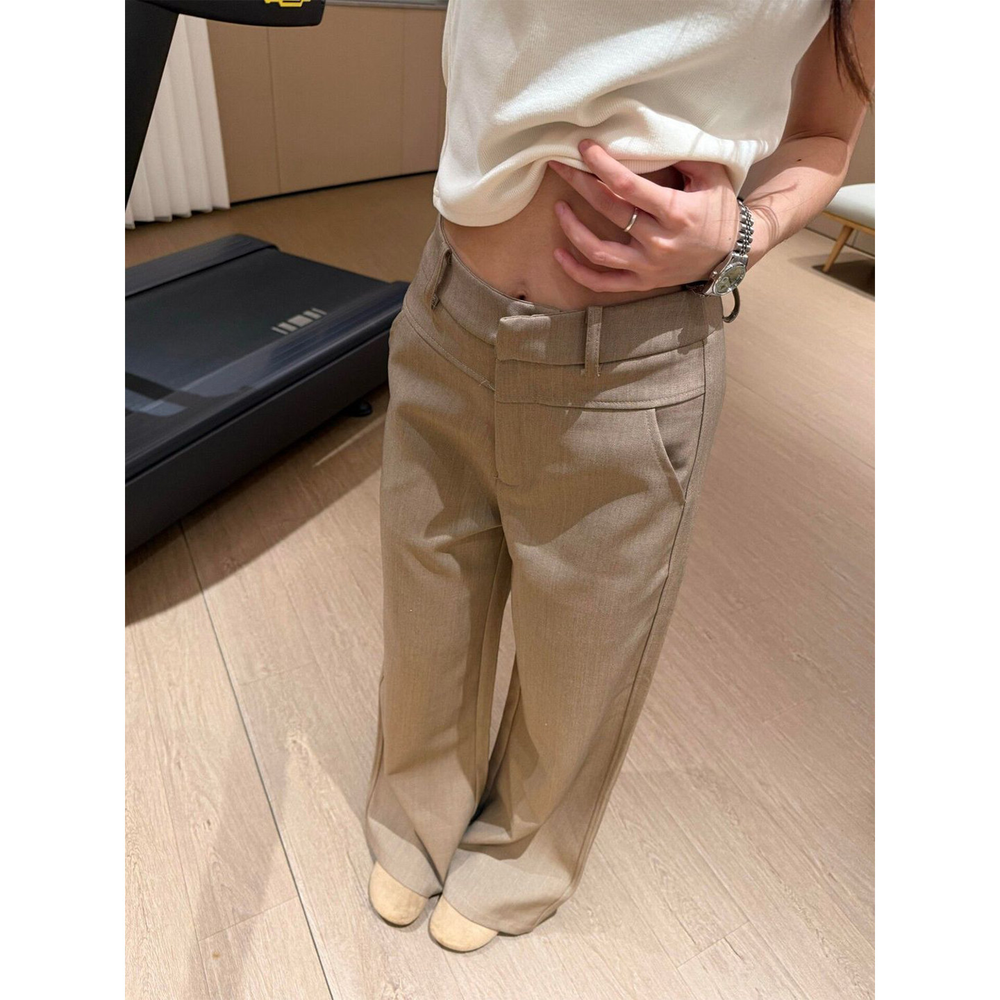 Bonheur韩系复古西装裤女卡其色老钱风休闲裤通勤显瘦垂坠感西裤