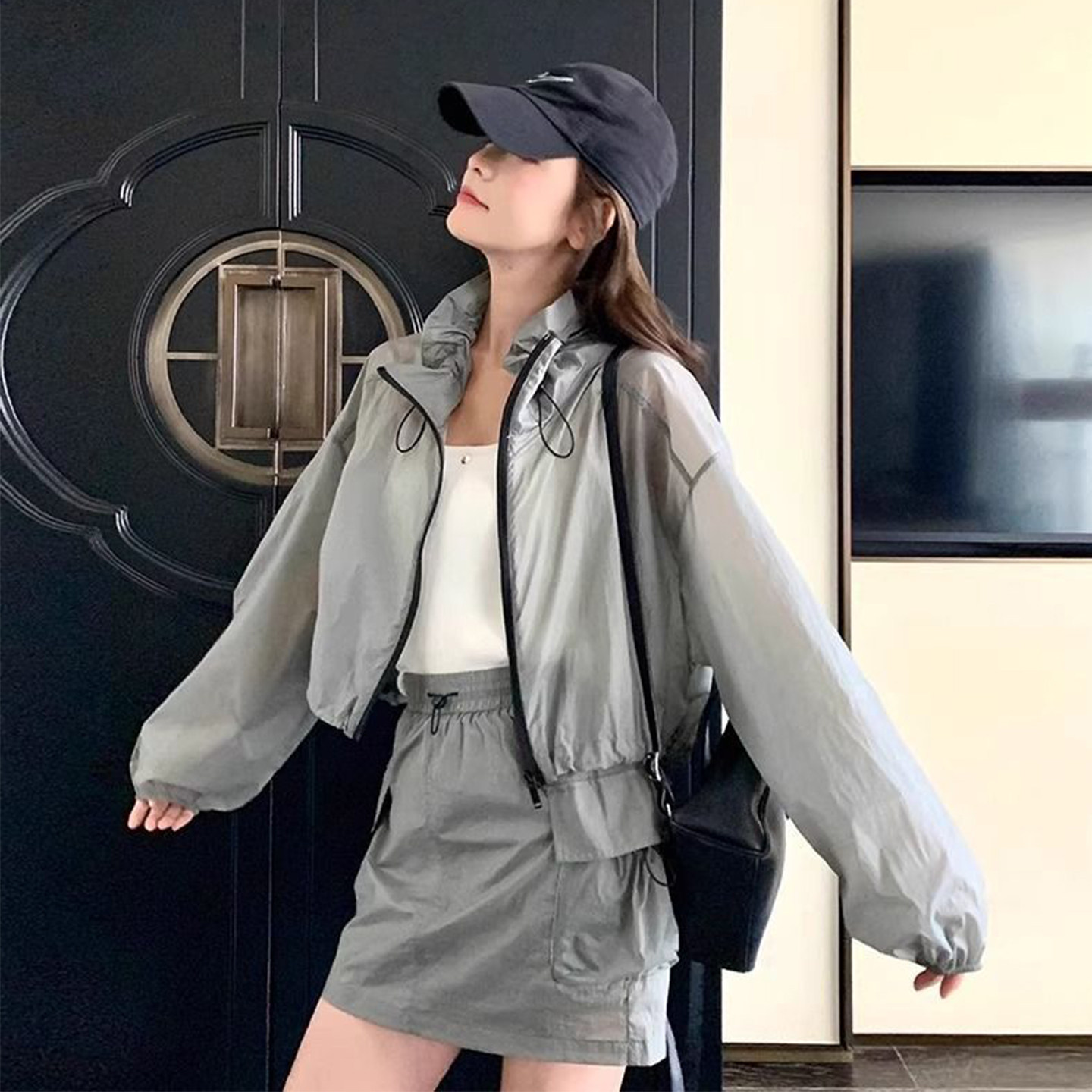 Bonheur 韩系防晒衣套装女2026夏宽松薄款冲锋衣外套短裙两件套