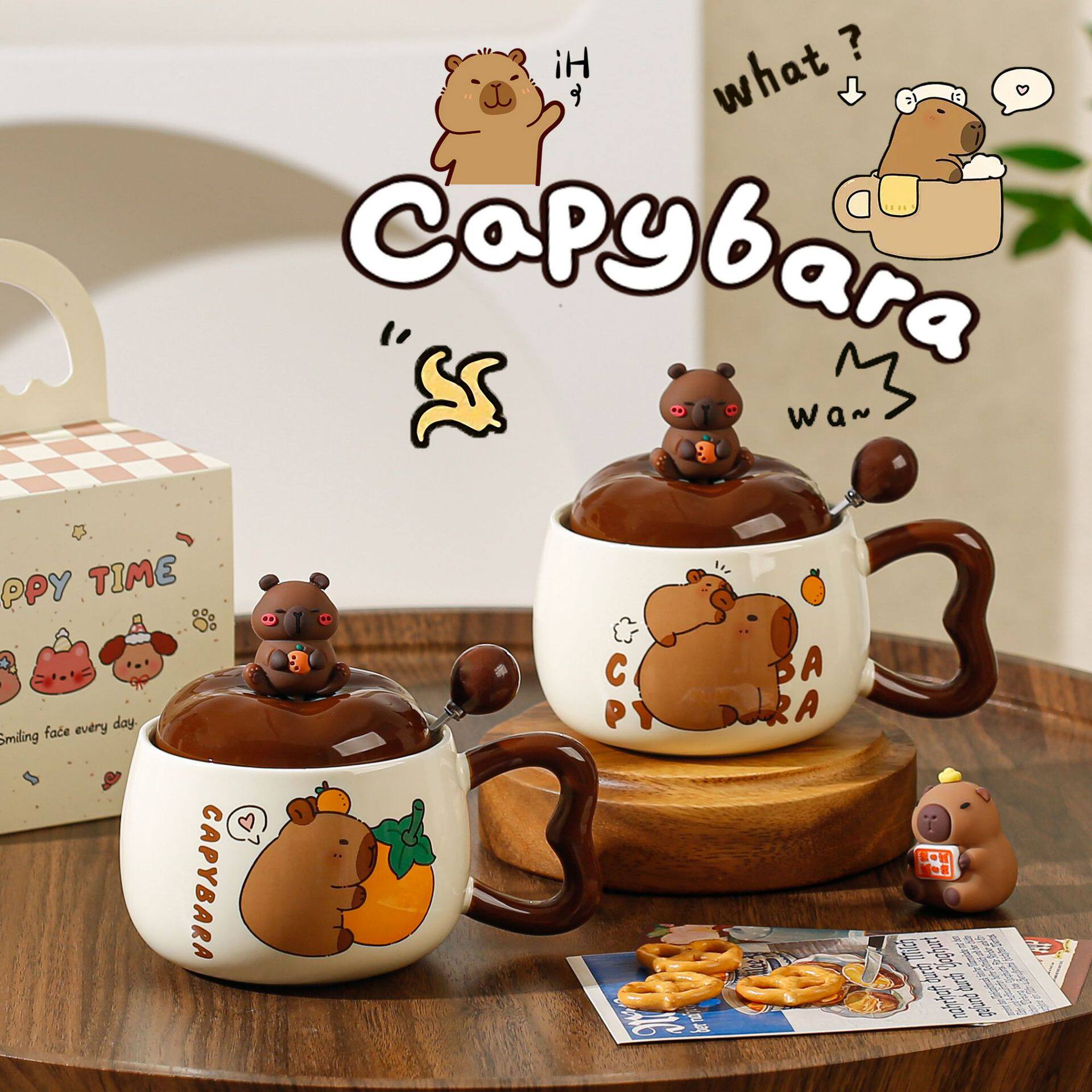 卡皮巴拉苹果杯高颜值马克陶瓷杯子豚杯盖勺可爱礼盒生日创意礼物