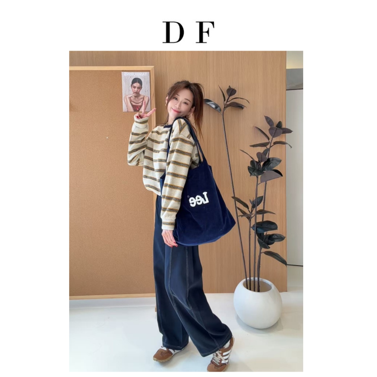 [大福Dafu]-早八元气穿搭 加厚绒感撞色条纹抽绳两穿卫衣长袖上衣