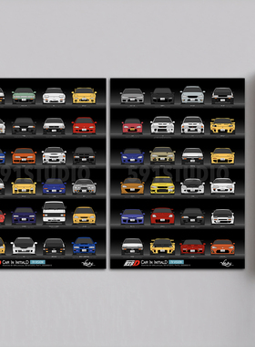 头文字D全集48台登场JDM情怀车原创手绘汽车竖幅海报插画