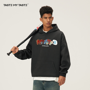 宽松百搭春秋季 复古套头衫 男女休闲重磅连帽卫衣情侣外套 美式 TMT