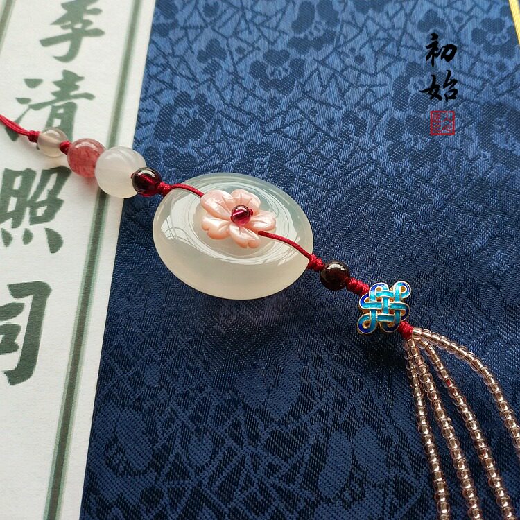 原创中国风天然白玉髓古风米珠流苏胸饰旗袍压襟汉服包包挂件腰佩