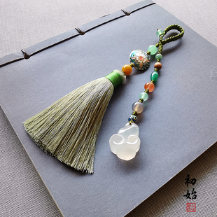 原创景泰蓝文艺流苏压襟挂件汉服古风服饰配件白玉髓如意礼物