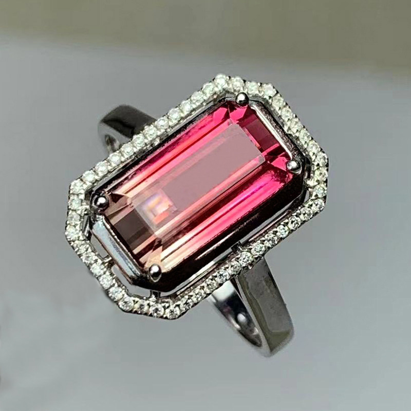 西瓜碧玺戒指设计小众18k玫瑰金镶嵌新款潮流定制轻奢礼物附证书