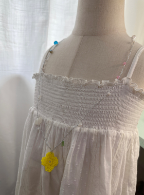 MOLIMOON |独立原创设计手作挂脖装饰项链 钩针小花配捷克琉璃