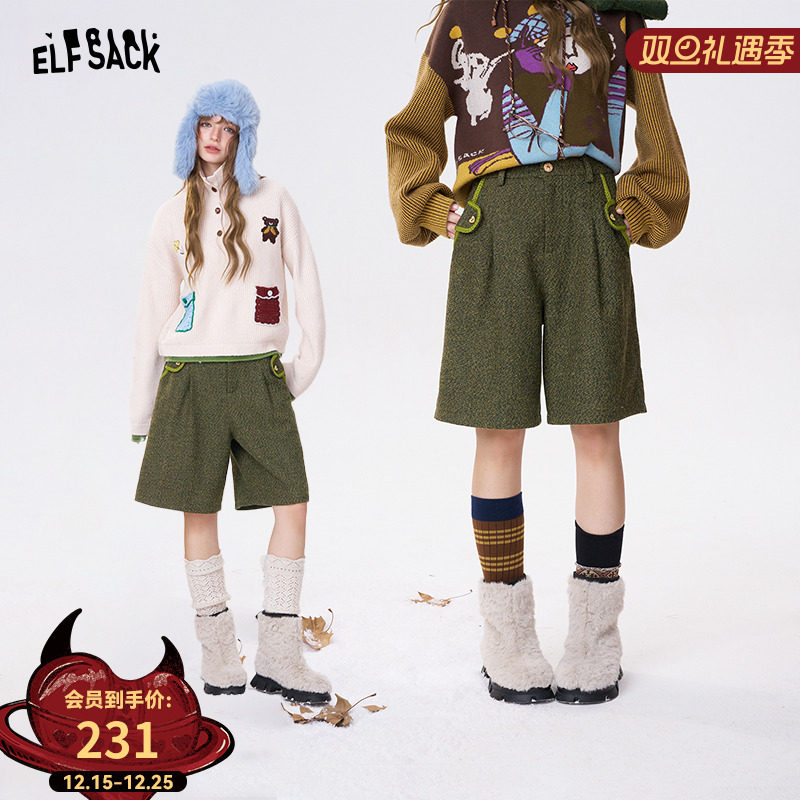 妖精的口袋复古小香风五分裤女2025年冬季新款小个子宽松休闲裤子