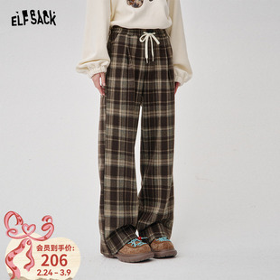 妖精的口袋复古格子阔腿裤女2025年冬季新款慵懒松弛感休闲裤子