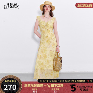 新款 v领碎花连衣裙女2025年夏季 气质显瘦度假裙子 口袋法式 妖精