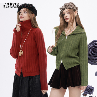 口袋高领拉链加厚绿色毛衣女高级感圣诞穿搭 妖精 蜜蜂欢乐社