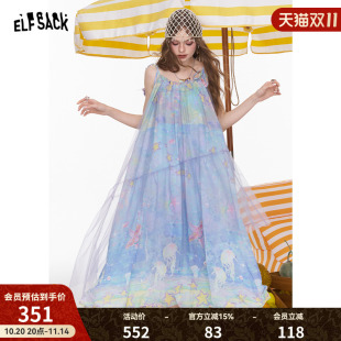 高级感吊带裙 新款 妖精 口袋原创满印网纱吊带连衣裙女2025年夏季