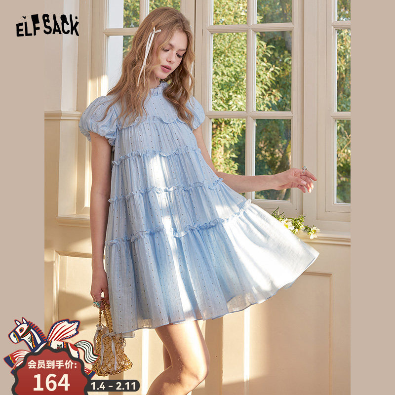 妖精的口袋法式泡泡袖连衣裙女2025年春夏新款甜美公主风蛋糕裙子