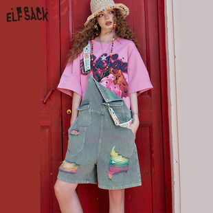 妖精的口袋多巴胺破洞编织背带牛仔裤女2025年夏季新款高级感短裤