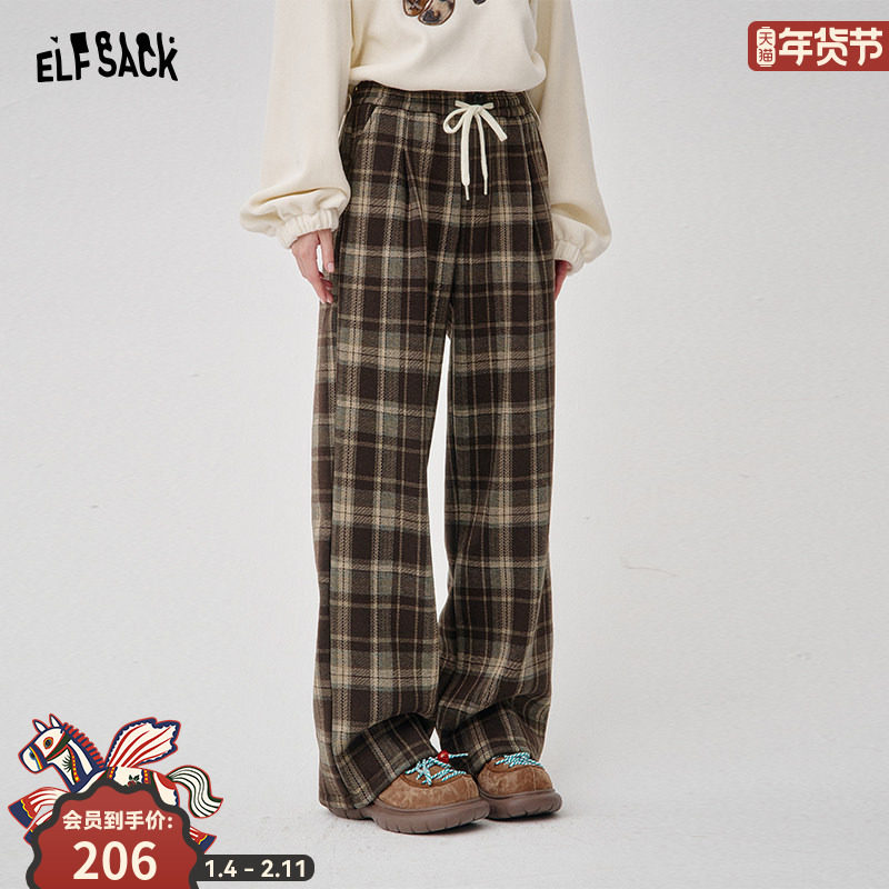 妖精的口袋复古格子阔腿裤女2025年冬季新款慵懒松弛感休闲裤子,女装/女士精品,休闲裤,淘宝优惠券,粉丝福利购,淘宝优惠卷