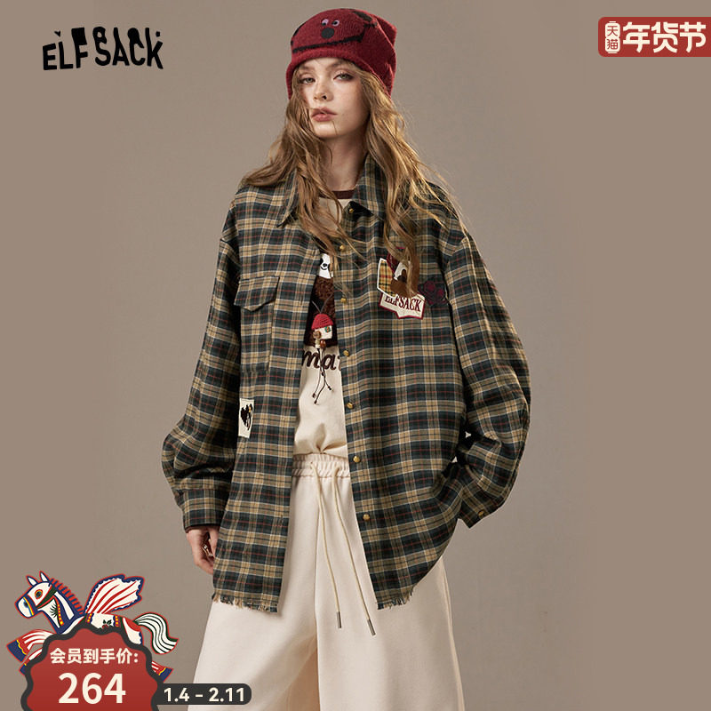 妖精的口袋复古趣味刺绣格子衬衫女2025年秋冬新款长袖衬衣外套,女装/女士精品,衬衫,淘宝优惠券,粉丝福利购,淘宝优惠卷