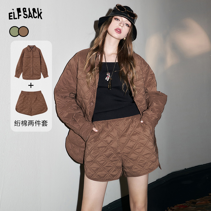 妖精的口袋【两件套】美拉德套装女2023冬季新款薄款保暖棉服短裤
