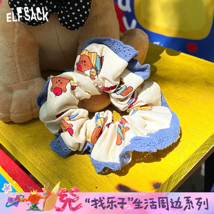口袋童趣小熊蕾丝花边布艺发圈2025年新款 妖精 学院风甜美发绳