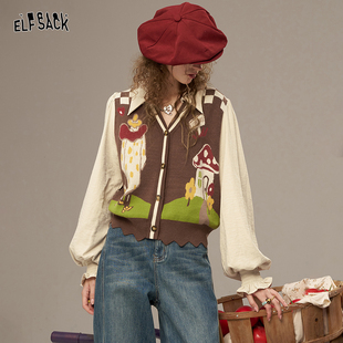 设计感巨好看 女2026年早春新款 上衣 口袋假两件拼接针织衫 妖精