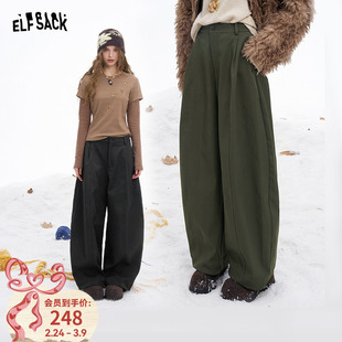 妖精的口袋黑色宽松显瘦西裤女2025年冬季新款通勤阔腿裤休闲裤子