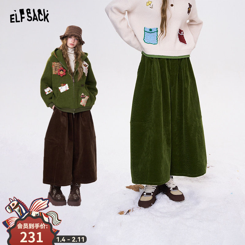 妖精的口袋复古灯芯绒阔腿休闲裤女2025年冬季新款韩系显瘦裤子
