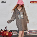 宽松显瘦 新款 妖精 口袋原创印花条纹休闲连帽连衣裙女2025年秋季