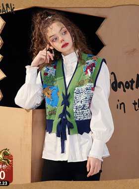 妖精的口袋复古绿色童趣针织马甲女2026年春季新款外搭叠穿设计感