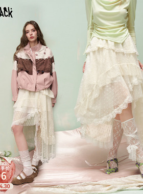 妖精的口袋重工蕾丝白色网纱半身裙女2026年春夏新款不规则蛋糕裙
