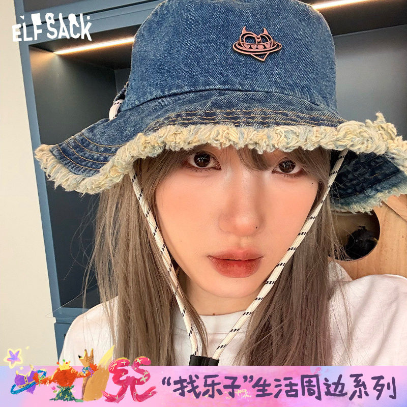 妖精的口袋毛边牛仔大帽檐渔夫帽子2026年春夏新款显脸小遮阳盆帽