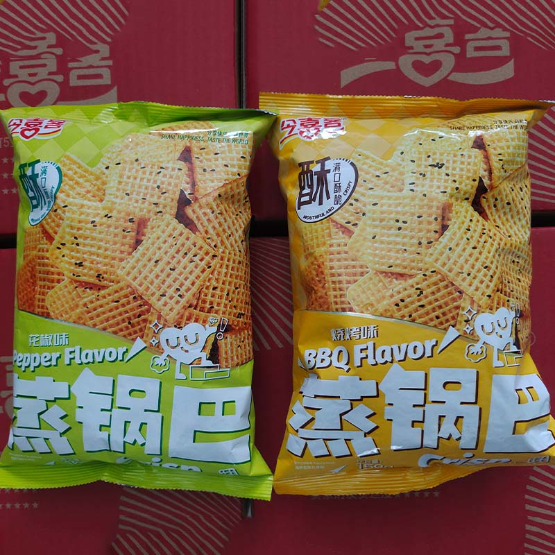 今喜客蒸锅巴麻花烧烤味花椒味休闲零食脆锅巴158克袋装休闲零食