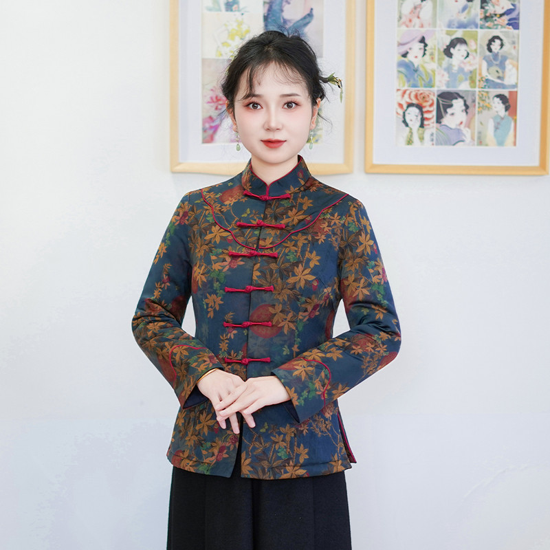 筠雅冬季新款复古气质加厚保暖唐装上衣女旗袍棉服中式女装25J457