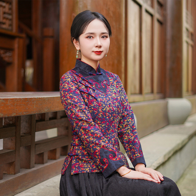 筠雅秋季新款中国风唐装上衣女中式改良复古女士斜襟上衣女25J311