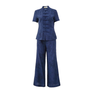 筠雅夏季新款修腰显瘦新中式套装女复古气质温婉两件套套装24J237