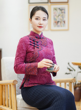 筠雅冬季新款唐装女中国风旗袍小袄加厚保暖新中式盘扣棉衣24J399