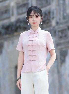 筠雅夏季旗袍式上衣唐装女改良版佛系复古中式禅意茶服素衣24J151