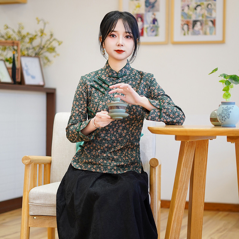 筠雅春季新款唐装中国风女装年轻款收腰显瘦新中式盘扣上衣25J039