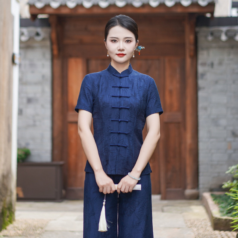 筠雅夏季新款唐装女中国风改良上衣收腰显瘦百搭新中式女装24J237