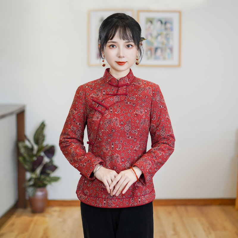 筠雅冬季新款唐装修身减龄加厚旗袍小棉袄国风夹棉保暖棉衣24J366