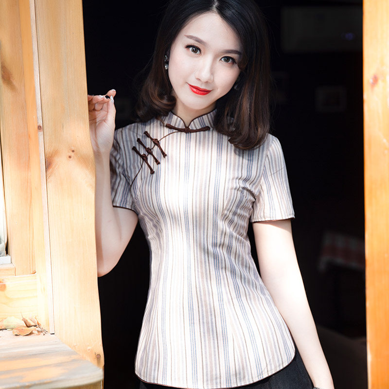 筠雅中式盘扣上衣女夏唐装女中国风年轻款盘扣茶服复古中式女装,女装/女士精品,上衣,淘宝优惠券,粉丝福利购,淘宝优惠卷