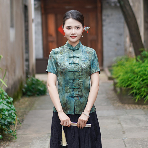 筠雅夏季新款中国风古典唐装上衣女修身显瘦夏日新中式穿搭24J239