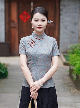 筠雅夏季新款唐装女中国风改良旗袍上衣显瘦百搭新中式女装24J188