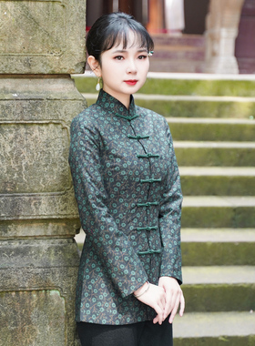 筠雅唐装女加厚中式冬季新款上衣民国风复古改良旗袍女装 23J640