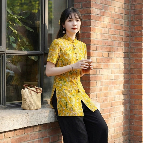 筠雅夏季透气短袖唐装上衣女