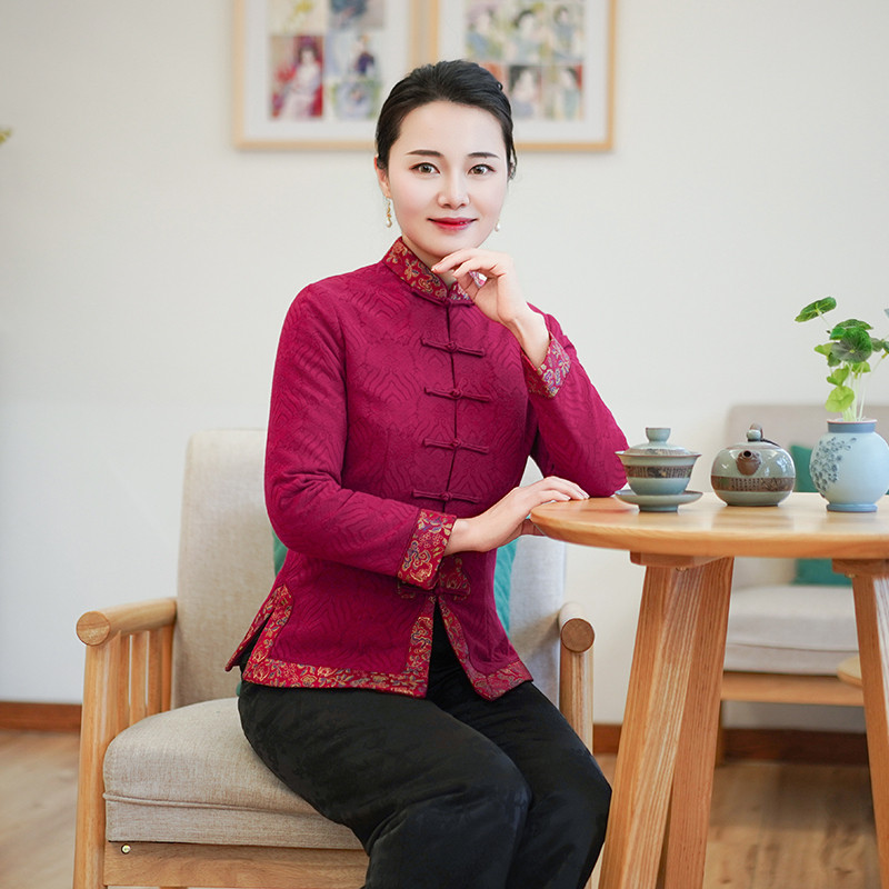 筠雅冬季新款中国风新年战袍加厚保暖唐装上衣旗袍棉衣棉服25J362
