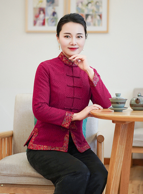 筠雅冬季新款中国风新年战袍加厚保暖唐装上衣旗袍棉衣棉服25J362