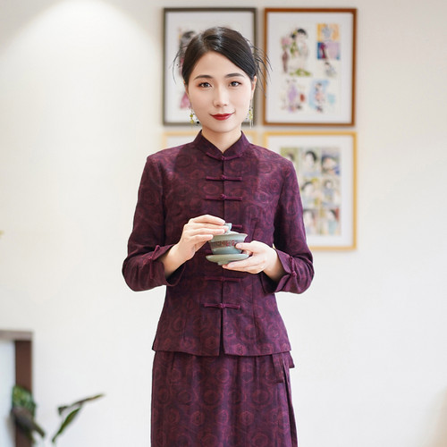 筠雅秋季新款中国风复古显瘦旗袍式上衣时尚气质唐装上衣女24J305