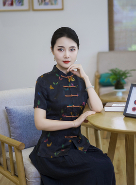 筠雅夏季新款中国风古典唐装上衣女修身显瘦夏日新中式穿搭24J287