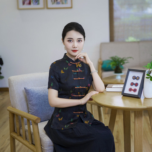 筠雅夏季新款中国风古典唐装上衣女修身显瘦夏日新中式穿搭24J287