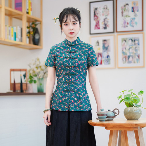 筠雅夏季新款修身新中式女装上衣